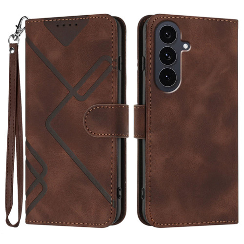 Samsung Galaxy S25 FE 5G Line Pattern Skin Feel Leather Phone Case - Coffee