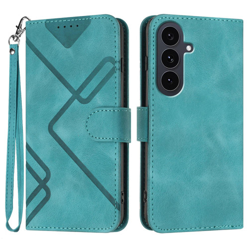 Samsung Galaxy S25 FE 5G Line Pattern Skin Feel Leather Phone Case - Light Blue