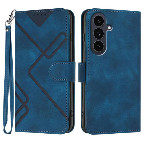 Samsung Galaxy S25 FE 5G Line Pattern Skin Feel Leather Phone Case - Royal Blue
