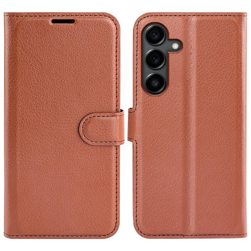 Samsung Galaxy S25 FE 5G Litchi Texture Horizontal Flip Leather Phone Case with Holder - Brown