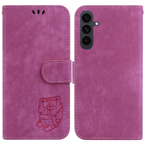 Samsung Galaxy S25 FE 5G Little Tiger Embossed Leather Phone Case - Rose Red