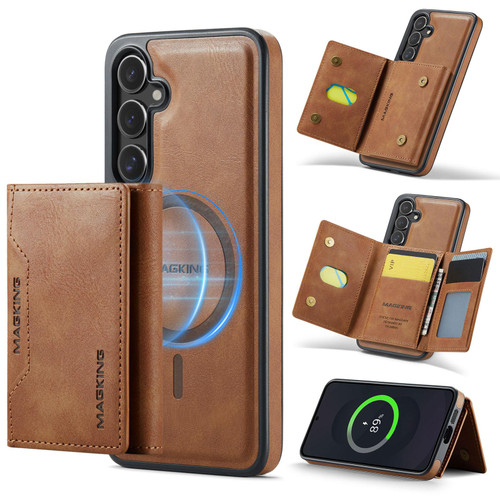 Samsung Galaxy S25 FE 5G MAGKING K2 Series MagSafe RFID Card Bag Detachable Phone Case - Brown