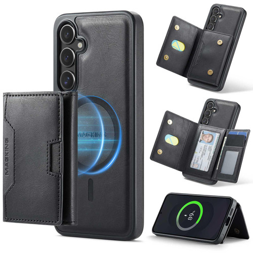 Samsung Galaxy S25 FE 5G MAGKING K4 Series MagSafe RFID Tri-fold Card Bag Detachable Phone Case - Black