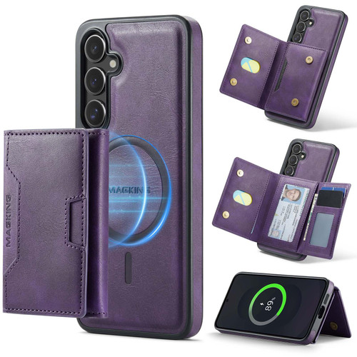 Samsung Galaxy S25 FE 5G MAGKING K4 Series MagSafe RFID Tri-fold Card Bag Detachable Phone Case - Purple