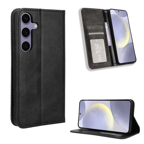 Samsung Galaxy S25 FE 5G Magnetic Buckle Retro Texture Leather Phone Case - Black