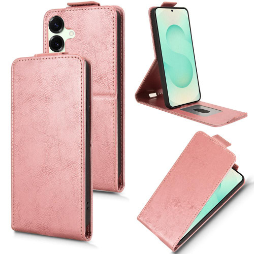 Samsung Galaxy S25 FE 5G Magnetic Vertical Flip Leather Phone Case with Buckle - Rose Gold
