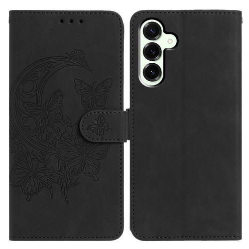 Samsung Galaxy S25 FE 5G Moonlit Butterfly Dance Pattern Embossed Leather Phone Case - Black