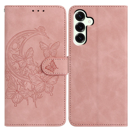 Samsung Galaxy S25 FE 5G Moonlit Butterfly Dance Pattern Embossed Leather Phone Case - Pink