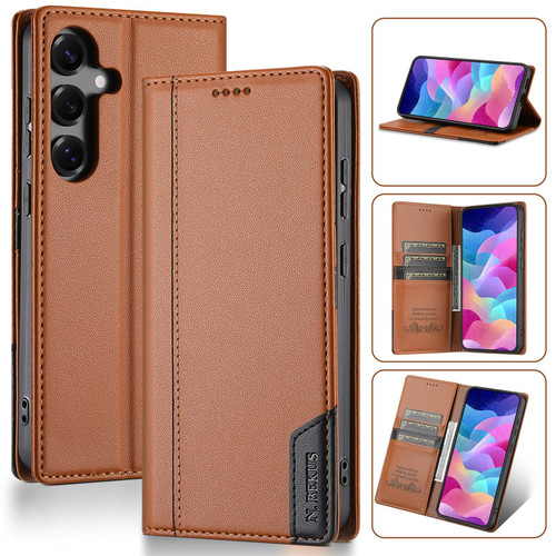 Samsung Galaxy S25 FE 5G N.BEKUS P3 RFID Stitching Magnetic Flip Leather Phone Case - Brown