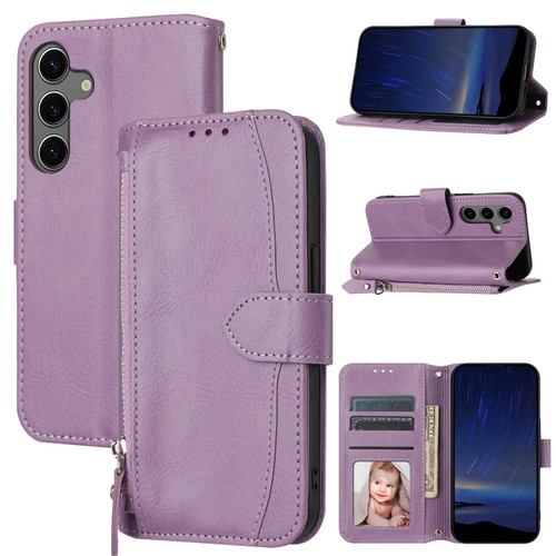 Samsung Galaxy S25 FE 5G Oil Skin Zipper Wallet Leather Phone Case - Purple