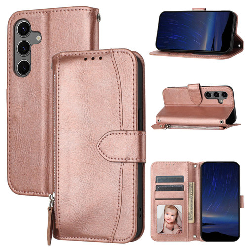 Samsung Galaxy S25 FE 5G Oil Skin Zipper Wallet Leather Phone Case - Rose Gold