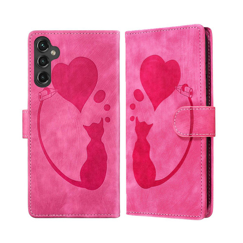 Samsung Galaxy S25 FE 5G Pen Heart Cat Embossed Leather Phone Case - Pink