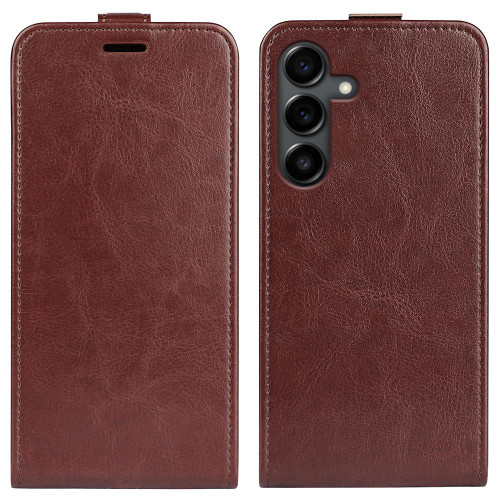 Samsung Galaxy S25 FE 5G R64 Texture Single Vertical Flip Leather Phone Case - Brown
