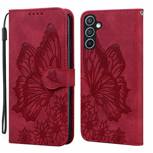 Samsung Galaxy S25 FE 5G Retro Skin Feel Butterflies Embossing Horizontal Flip Leather Phone Case - Red