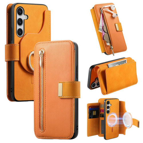 Samsung Galaxy S25 FE 5G Ring Zipper Wallet RFID Blocking MagSafe Leather Phone Case - Orange