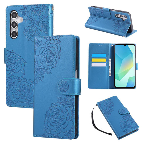 Samsung Galaxy S25 FE 5G Rose Flower Embossed 3-Card Slots Leather Phone Case - Blue