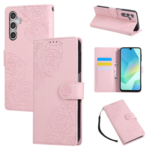 Samsung Galaxy S25 FE 5G Rose Flower Embossed 3-Card Slots Leather Phone Case - Pink