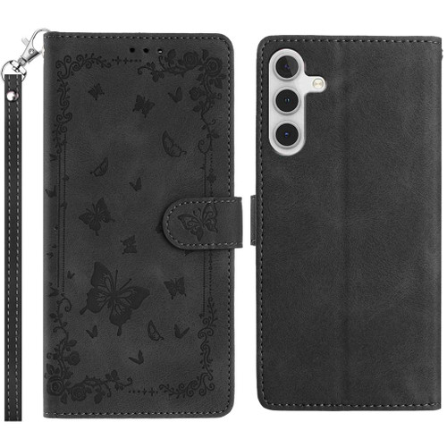 Samsung Galaxy S25 FE 5G Secret Garden Butterfly Pattern Leather Phone Case - Black