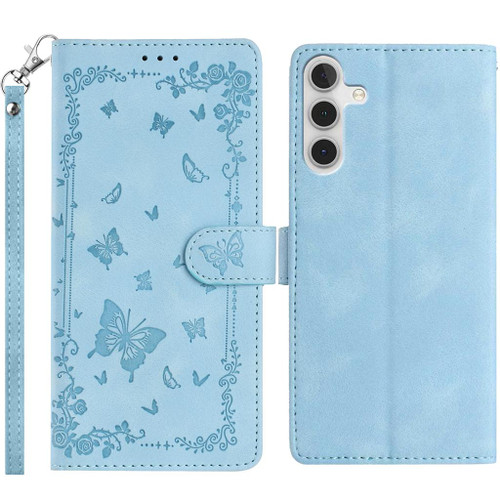 Samsung Galaxy S25 FE 5G Secret Garden Butterfly Pattern Leather Phone Case - Blue