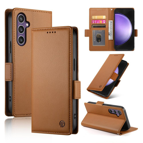 Samsung Galaxy S25 FE 5G Side Buckle Magnetic Frosted Leather Phone Case - Brown