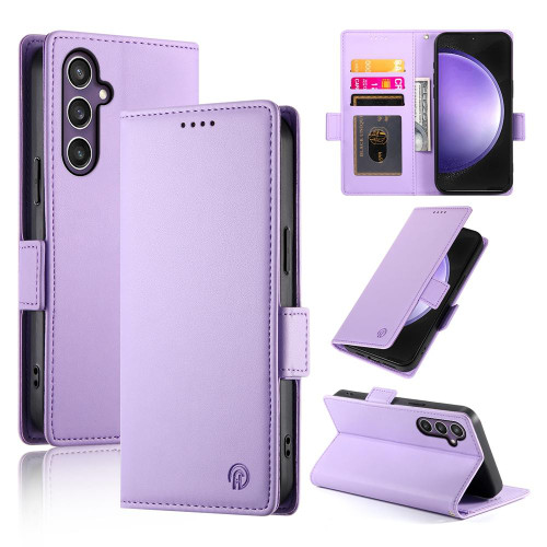 Samsung Galaxy S25 FE 5G Side Buckle Magnetic Frosted Leather Phone Case - Purple