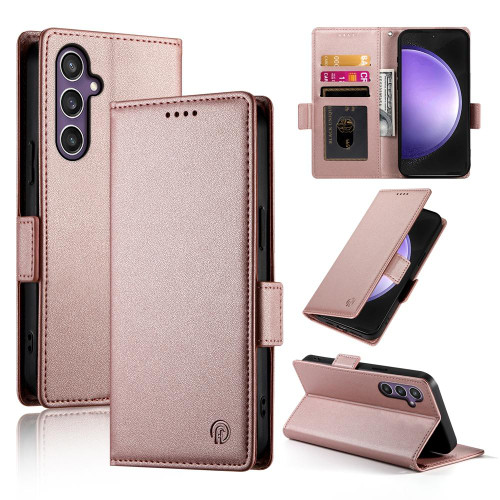 Samsung Galaxy S25 FE 5G Side Buckle Magnetic Frosted Leather Phone Case - Rose Gold
