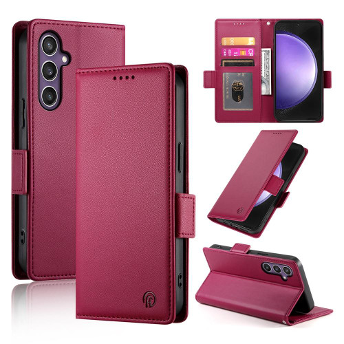 Samsung Galaxy S25 FE 5G Side Buckle Magnetic Frosted Leather Phone Case - Wine Red