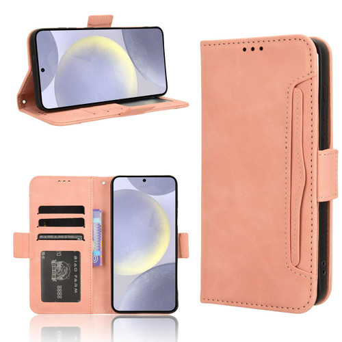 Samsung Galaxy S25 FE 5G Skin Feel Calf Texture Card Slots Leather Phone Case - Pink