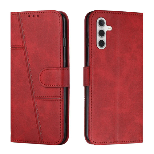 Samsung Galaxy S25 FE 5G Stitching Calf Texture Buckle Leather Phone Case - Red