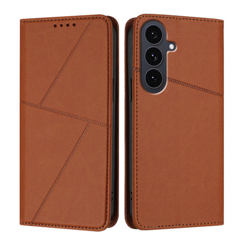 Samsung Galaxy S25 FE 5G Strong Magnetic Frosted Flip Leather Phone Case - Coffee Color