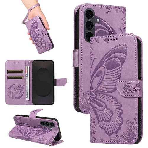 Samsung Galaxy S25 FE 5G Swallowtail Butterfly Embossed Leather Phone Case - Purple