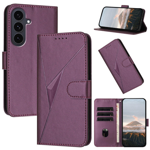 Samsung Galaxy S25 FE 5G Triangle Pattern Buckle Clasp Leather Phone Case - Dark Purple