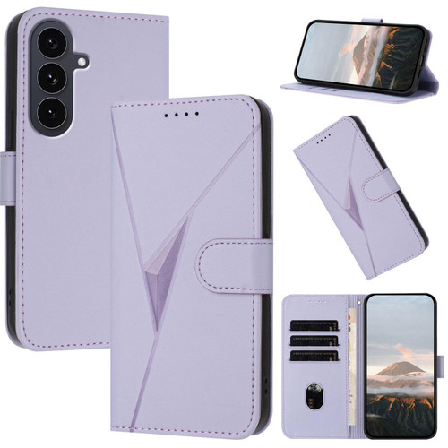 Samsung Galaxy S25 FE 5G Triangle Pattern Buckle Clasp Leather Phone Case - Light Purple