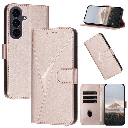 Samsung Galaxy S25 FE 5G Triangle Pattern Buckle Clasp Leather Phone Case - Rose Gold