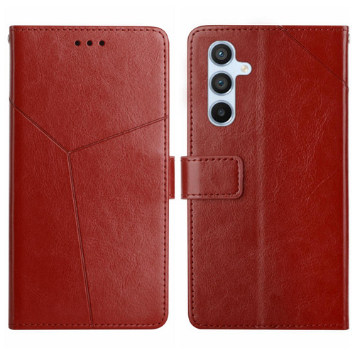 Samsung Galaxy S25 FE 5G Y-shaped Pattern Flip Leather Phone Case - Brown