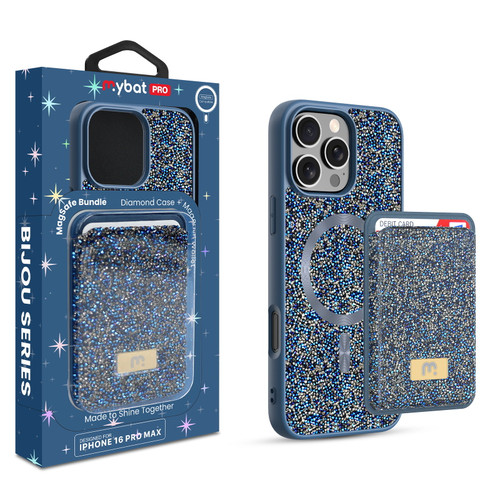 MyBat Pro Bijou Series MagSafe Bundle with Diamond Case + MagStash Wallet for Apple iPhone 16 Pro Max - Sapphire Blue