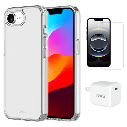 Axs - Starter Kit Includes Ultra Clear Magsafe Case Screen Protector and 30w Charger for Apple iPhone 16e - Clear