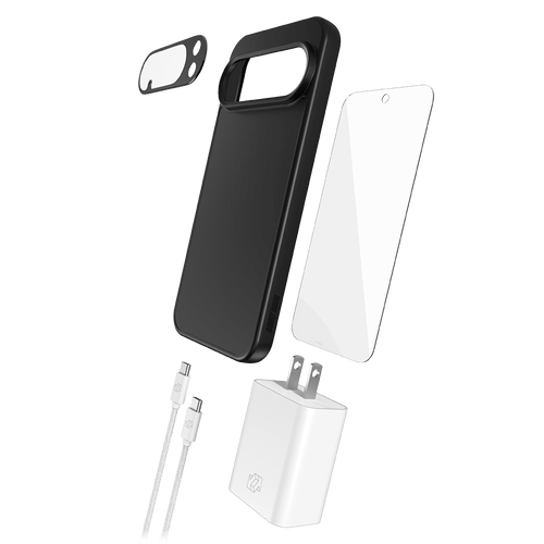 Gadget Guard - 5 In 1 Bundle Includes Case / Camera Lens Protector / Glass Screen Protector / 30w Charging Block / 6ft Cable for Google Pixel 10 Pro XL - Black