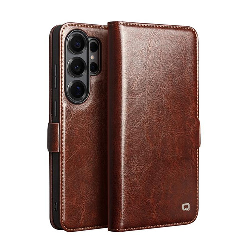Samsung Galaxy S26 Ultra 5G QIALINO Classic 103 Buckle Genuine Leather Phone Case - Brown