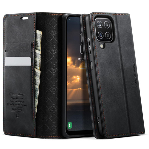 Samsung Galaxy A12 5G CaseMe 033 Calf Leather Lining Microfibre RFID Blocking Phone Case - Black