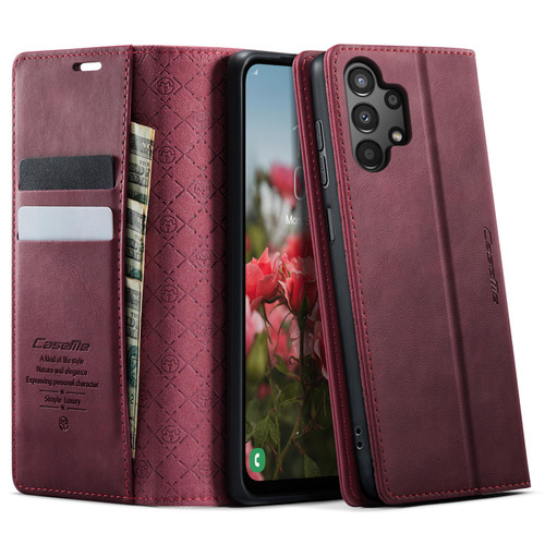 Samsung Galaxy A13 5G CaseMe 033 Calf Leather Lining Microfibre RFID Blocking Phone Case - Red