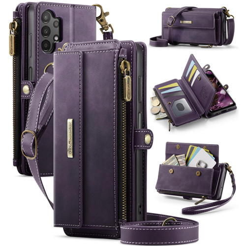 Samsung Galaxy A13 5G CaseMe C39 RFID Blocking Zipper Wallet Leather Phone Case with Crossbody Strap - Purple