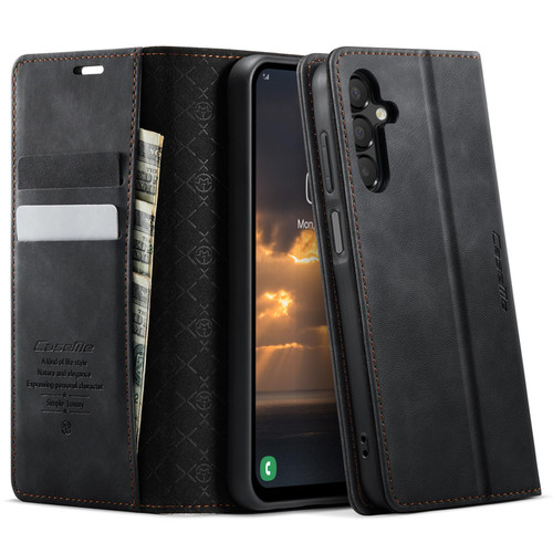 Samsung Galaxy A15 5G CaseMe 033 Calf Leather Lining Microfibre RFID Blocking Phone Case - Black