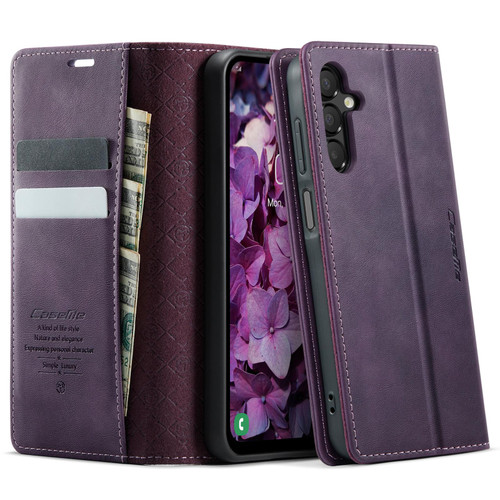 Samsung Galaxy A15 5G CaseMe 033 Calf Leather Lining Microfibre RFID Blocking Phone Case - Purple