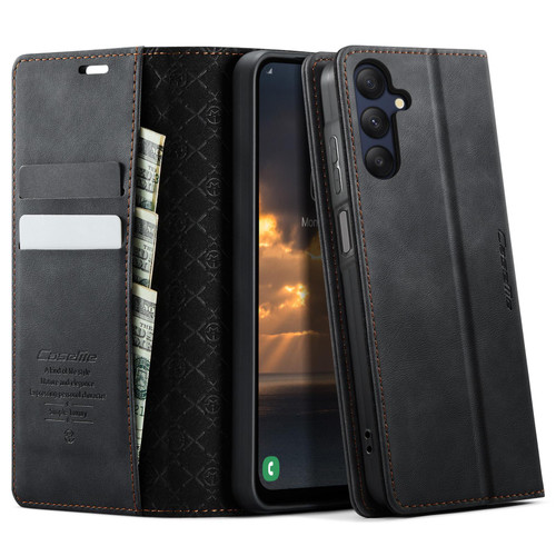 Samsung Galaxy A25 CaseMe 033 Calf Leather Lining Microfibre RFID Blocking Phone Case - Black