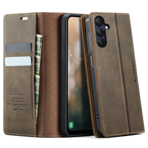 Samsung Galaxy A25 CaseMe 033 Calf Leather Lining Microfibre RFID Blocking Phone Case - Coffee