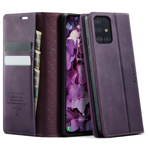 Samsung Galaxy A51 CaseMe 033 Calf Leather Lining Microfibre RFID Blocking Phone Case - Purple