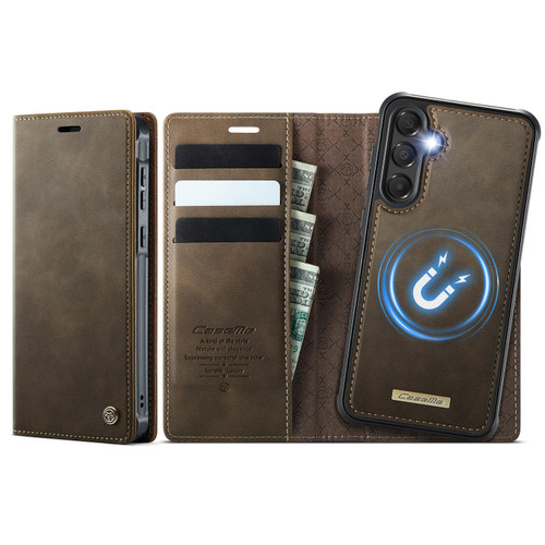 Samsung Galaxy A35 5G CaseMe C49 Magnetic RFID Blocking Detachable Wallet Leather Phone Case - Coffee