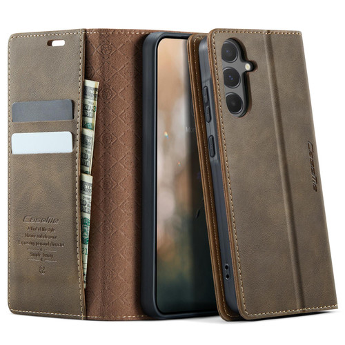 Samsung Galaxy A35 5G CaseMe 033 Calf Leather Lining Microfibre RFID Blocking Phone Case - Coffee