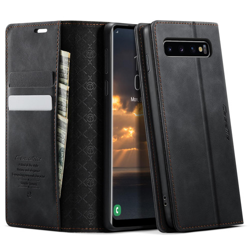 Samsung Galaxy S10 CaseMe 033 Calf Leather Lining Microfibre RFID Blocking Phone Case - Black